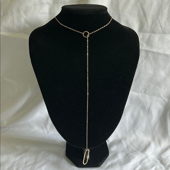 LC Lauren Conrad Gold Tone Circle /Paperclip Pendant Necklace - Picture 2 of 12